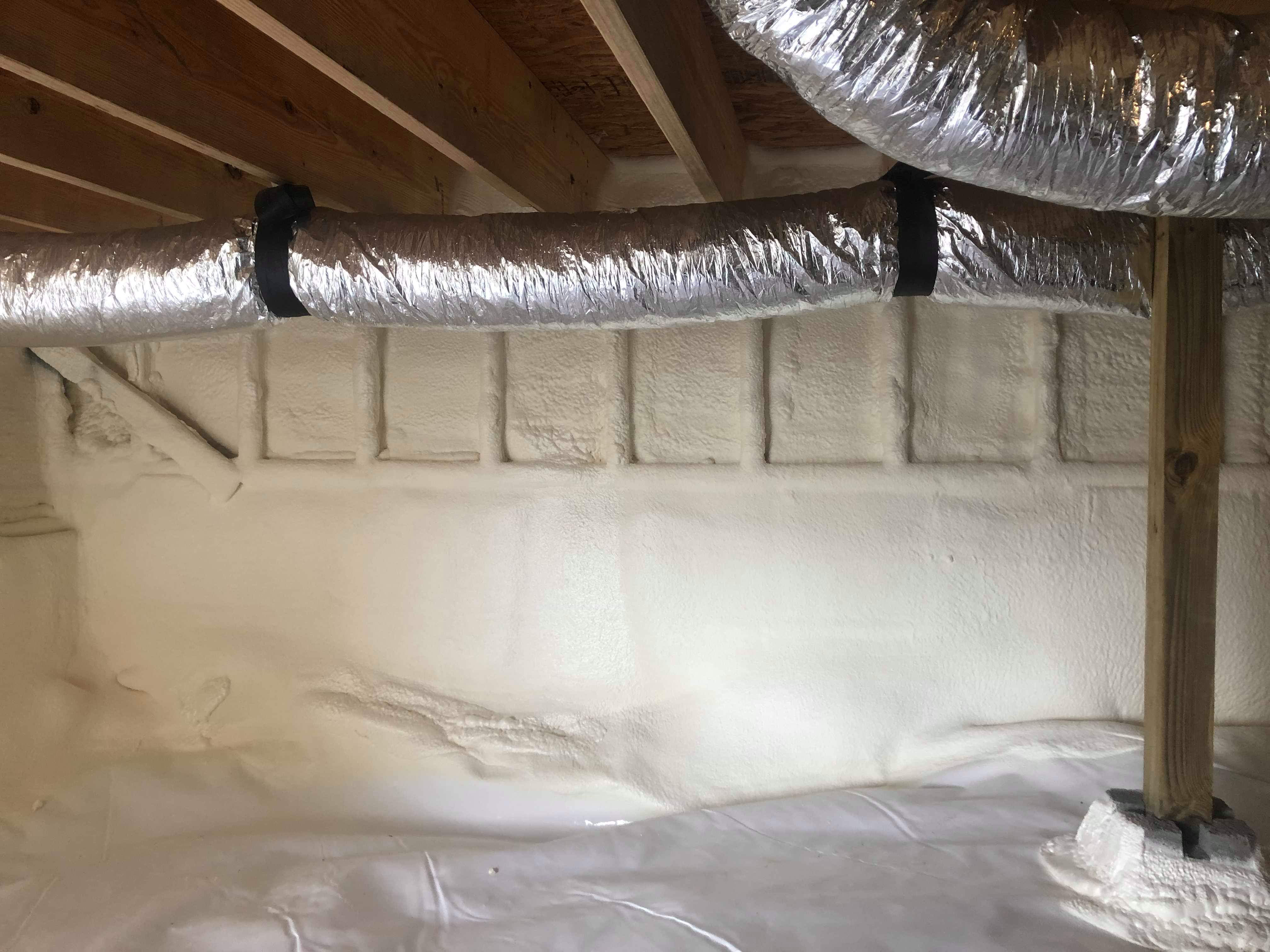 Crawl space with antimicrobial liner and insulation