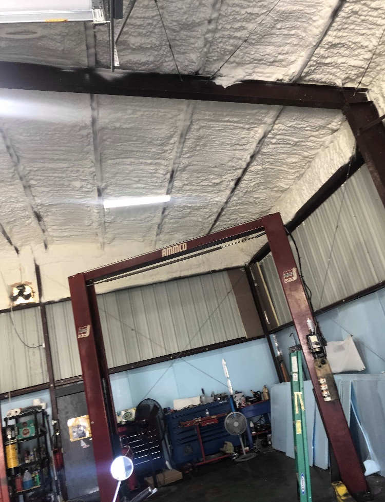 Garage after spray foam insulation is installed