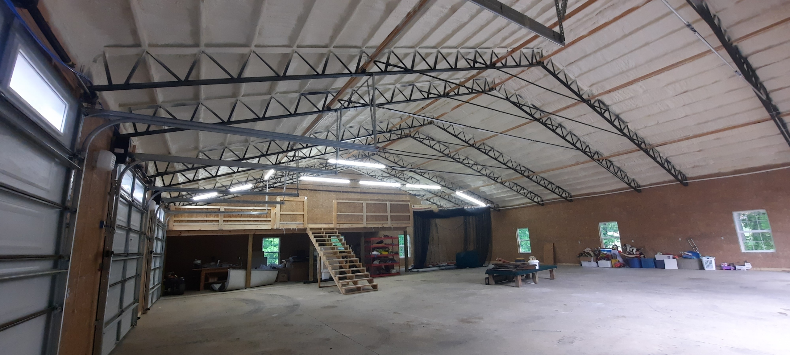 Commercial building with insulation on ceiling